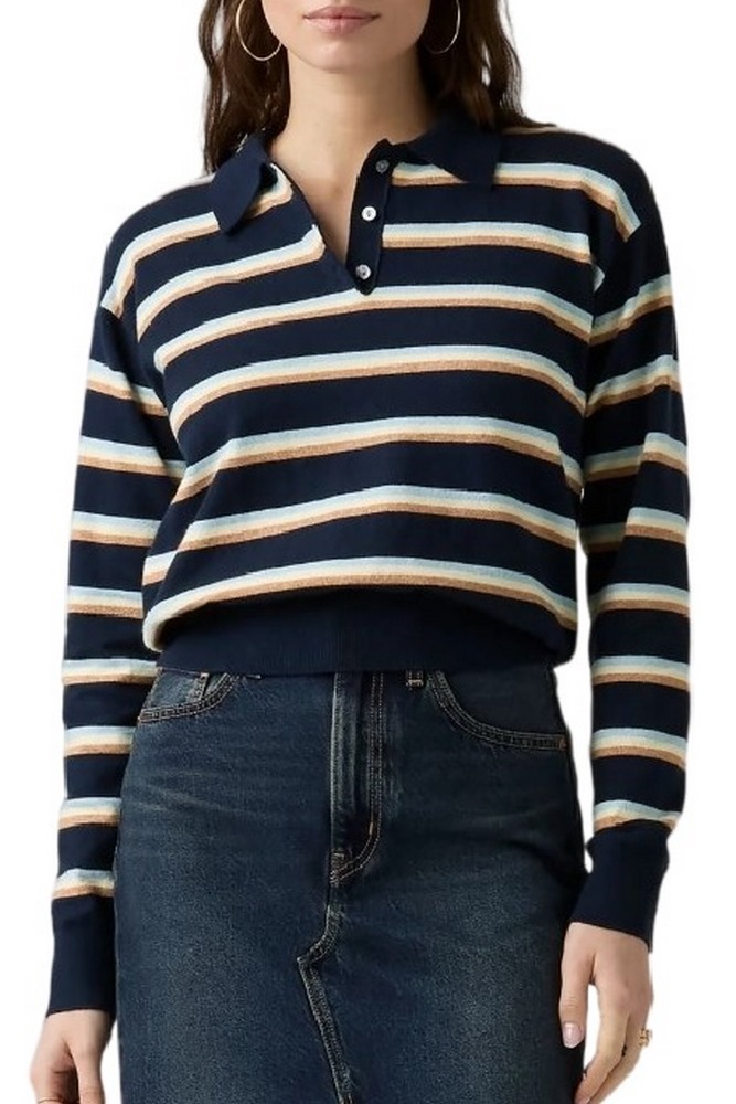 LEVIS SUPER SOFT POLO ΜΠΛΟΥΖΑ ΠΛΕΚΤΗ ΜΑΚΡΥΜΑΝΙΚΗ ΓΥΝΑΙΚΕΙΑ NAVY