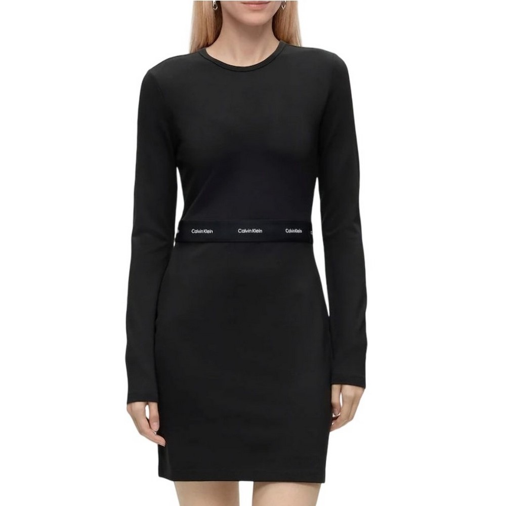 CALVIN KLEIN JEANS SENSUAL CUT OUT LOGO WB RIB ΦΟΡΕΜΑ ΜΑΚΡΥΜΑΝΙΚΟ ΓΥΝΑΙΚΕΙΟ BLACK