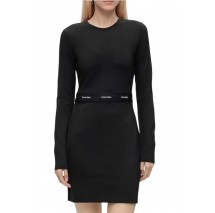 CALVIN KLEIN JEANS SENSUAL CUT OUT LOGO WB RIB ΦΟΡΕΜΑ ΜΑΚΡΥΜΑΝΙΚΟ ΓΥΝΑΙΚΕΙΟ BLACK