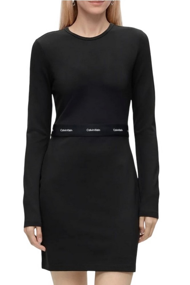 CALVIN KLEIN JEANS SENSUAL CUT OUT LOGO WB RIB ΦΟΡΕΜΑ ΜΑΚΡΥΜΑΝΙΚΟ ΓΥΝΑΙΚΕΙΟ BLACK