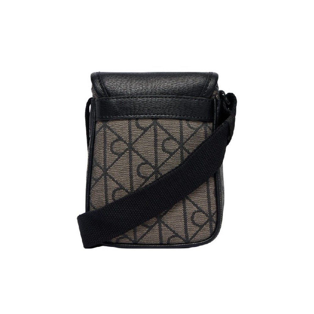 CALVIN KLEIN MIXED EMBLEM AOP SMALL FLAP REPO ΤΣΑΝΤΑ ΑΝΔΡΙΚΗ BLACK/BROWN