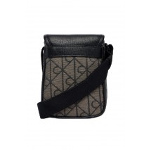 CALVIN KLEIN MIXED EMBLEM AOP SMALL FLAP REPO ΤΣΑΝΤΑ ΑΝΔΡΙΚΗ BLACK/BROWN