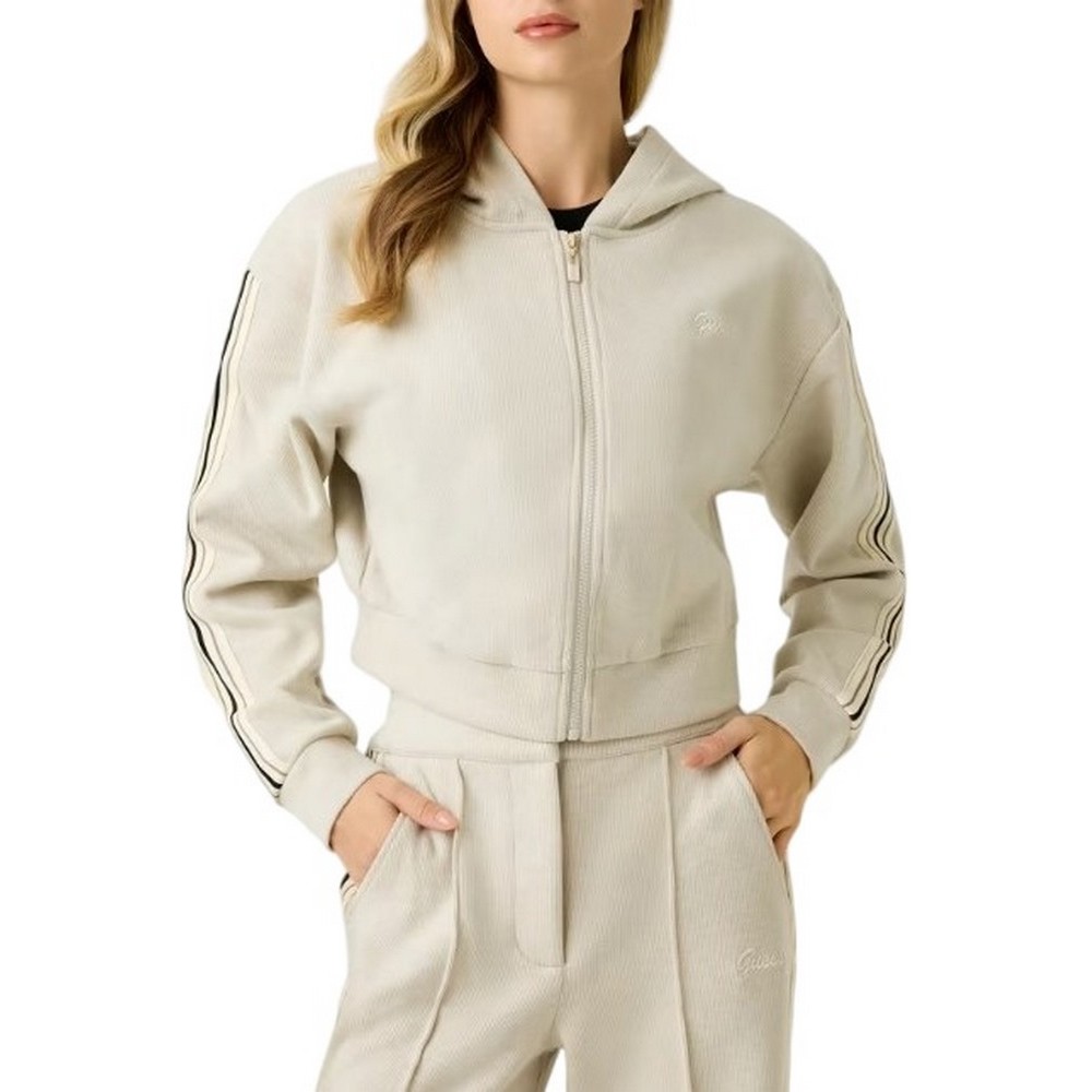 GUESS OCTAVIA HIGH NECK FULL-ZIP SWE ΖΑΚΕΤΑ ΦΟΥΤΕΡ ΓΥΝΑΙΚΕΙΑ BEIGE