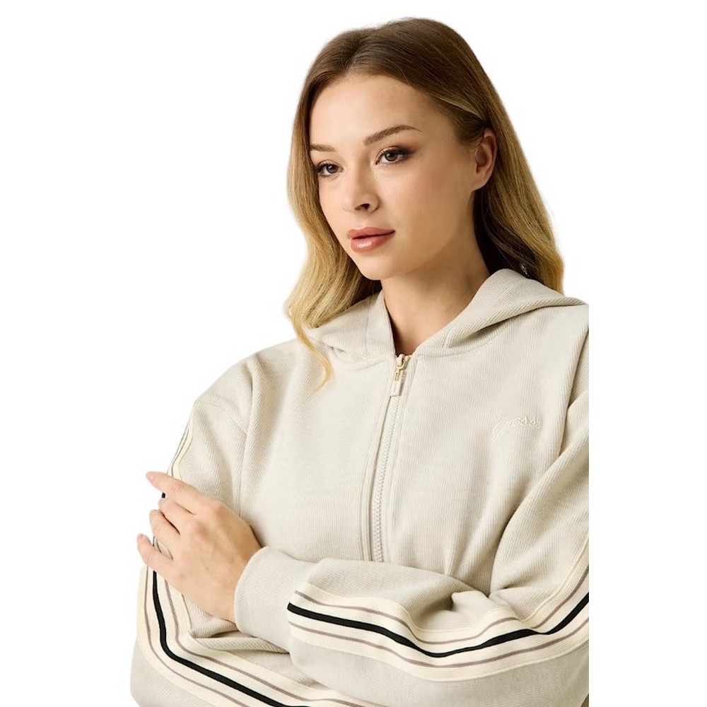 GUESS OCTAVIA HIGH NECK FULL-ZIP SWE ΖΑΚΕΤΑ ΦΟΥΤΕΡ ΓΥΝΑΙΚΕΙΑ BEIGE