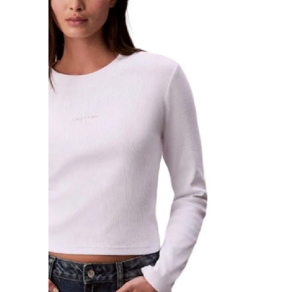 CALVIN KLEIN JEANS A LS MONOGRAM BABY TEE ΜΠΛΟΥΖΑ ΓΥΝΑΙΚΕΙΑ WHITE