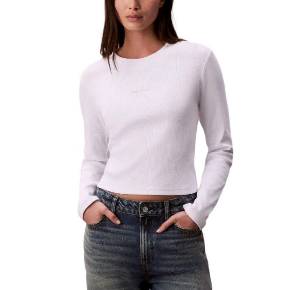 CALVIN KLEIN JEANS A LS MONOGRAM BABY TEE ΜΠΛΟΥΖΑ ΓΥΝΑΙΚΕΙΑ WHITE