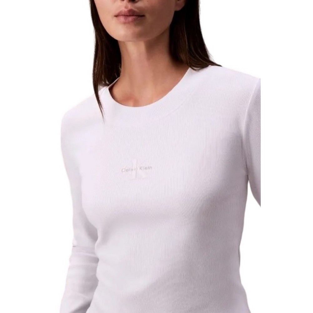 CALVIN KLEIN JEANS A LS MONOGRAM BABY TEE ΜΠΛΟΥΖΑ ΓΥΝΑΙΚΕΙΑ WHITE