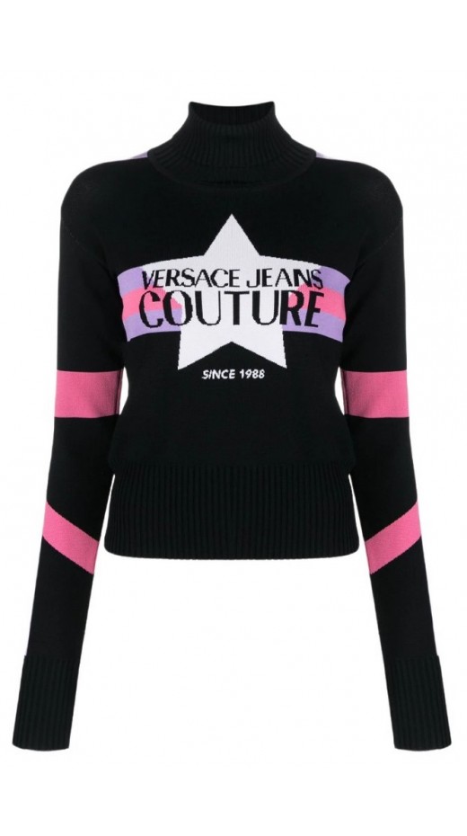 VERSACE JEANS COUTURE VI LOGO STAR F14 ΜΠΛΟΥΖΑ ΠΛΕΚΤΟ ΓΥΝΑΙΚΕΙΑ BLACK