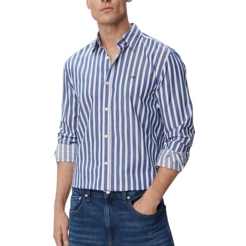 TOMMY JEANS REG POPLIN PATTERN SHIRT ΠΟΥΚΑΜΙΣΟ ΑΝΔΡΙΚΟ BLUE