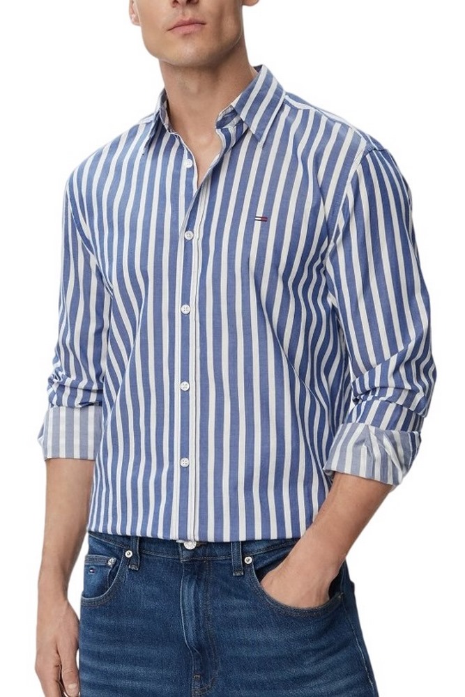 TOMMY JEANS REG POPLIN PATTERN SHIRT ΠΟΥΚΑΜΙΣΟ ΑΝΔΡΙΚΟ BLUE