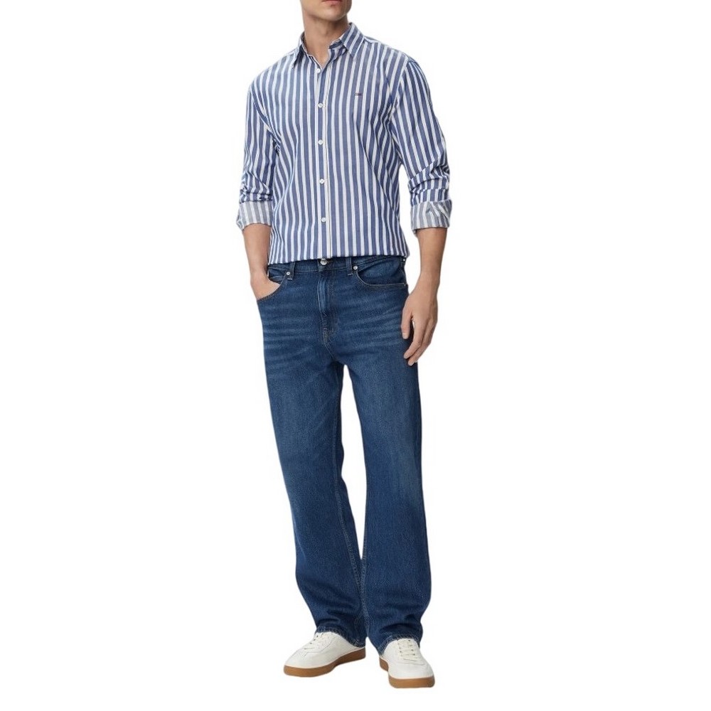 TOMMY JEANS REG POPLIN PATTERN SHIRT ΠΟΥΚΑΜΙΣΟ ΑΝΔΡΙΚΟ BLUE