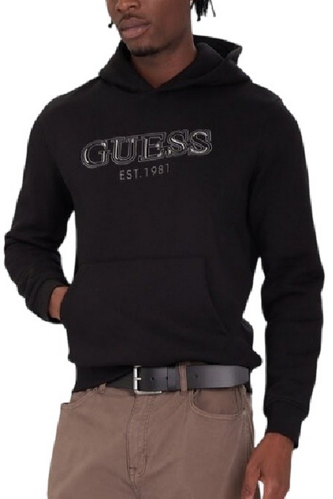 GUESS HOODED BASIC SWEATSHIRT ΦΟΥΤΕΡ ΜΠΛΟΥΖΑ ΑΝΔΡΙΚΗ BLACK