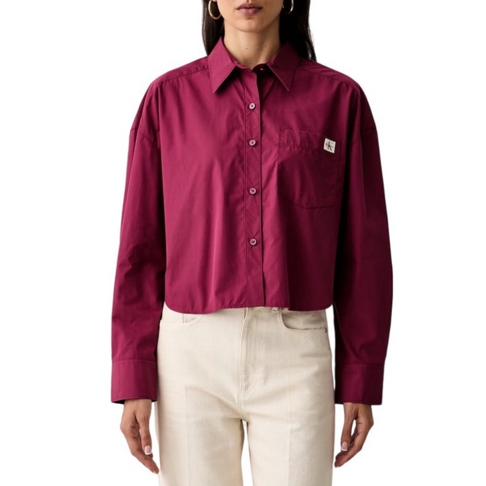 CALVIN KLEIN JEANS COTTON POPLIN CROPPED SHIRT WOVE ΠΟΥΚΑΜΙΣΟ ΓΥΝΑΙΚΕΙΟ BORDEAUX