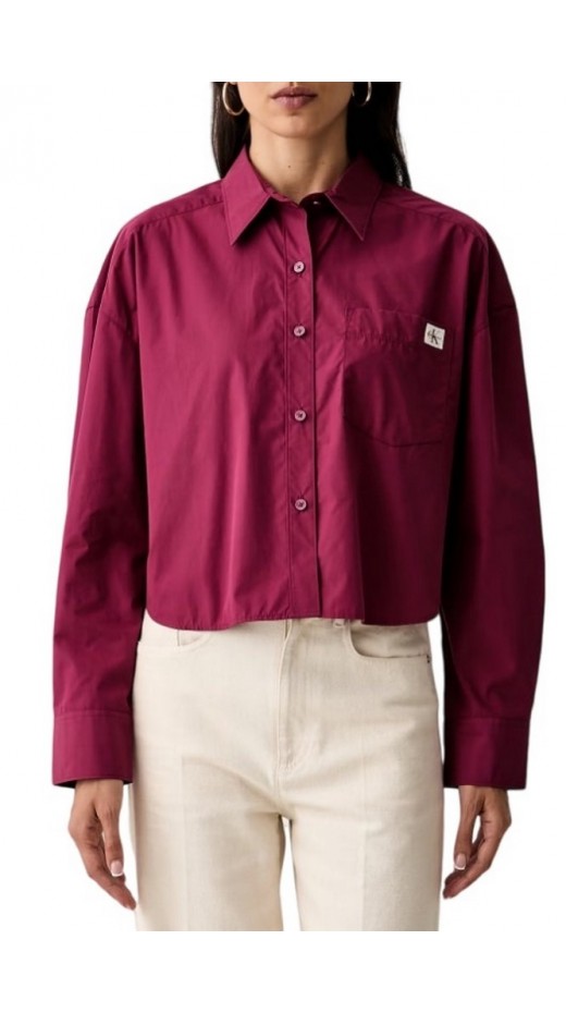 CALVIN KLEIN JEANS COTTON POPLIN CROPPED SHIRT WOVE ΠΟΥΚΑΜΙΣΟ ΓΥΝΑΙΚΕΙΟ BORDEAUX