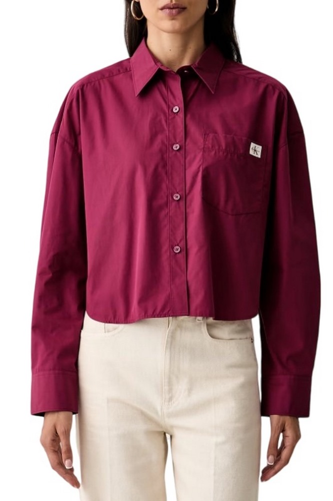 CALVIN KLEIN JEANS COTTON POPLIN CROPPED SHIRT WOVE ΠΟΥΚΑΜΙΣΟ ΓΥΝΑΙΚΕΙΟ BORDEAUX