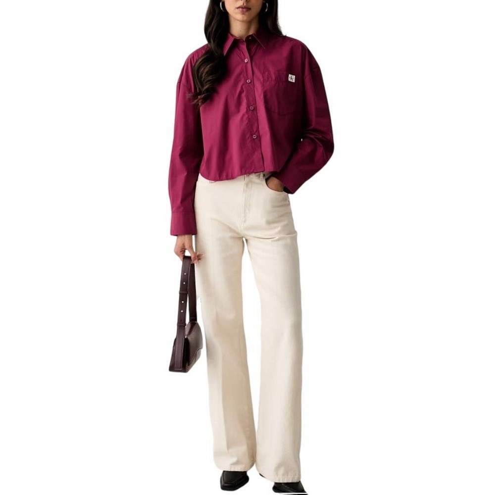 CALVIN KLEIN JEANS COTTON POPLIN CROPPED SHIRT WOVE ΠΟΥΚΑΜΙΣΟ ΓΥΝΑΙΚΕΙΟ BORDEAUX