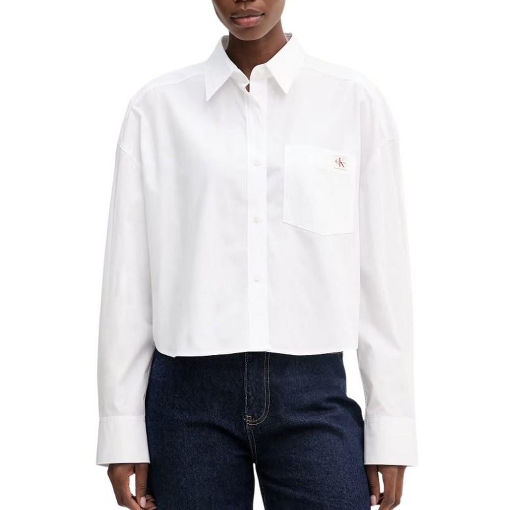 CALVIN KLEIN JEANS COTTON POPLIN CROPPED SHIRT WOVE ΠΟΥΚΑΜΙΣΟ ΓΥΝΑΙΚΕΙΟ WHITE