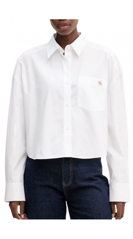 CALVIN KLEIN JEANS COTTON POPLIN CROPPED SHIRT WOVE ΠΟΥΚΑΜΙΣΟ ΓΥΝΑΙΚΕΙΟ WHITE