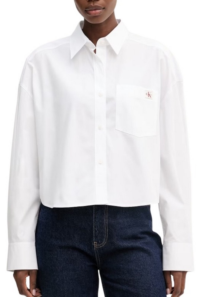 CALVIN KLEIN JEANS COTTON POPLIN CROPPED SHIRT WOVE ΠΟΥΚΑΜΙΣΟ ΓΥΝΑΙΚΕΙΟ WHITE