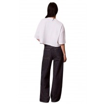 CALVIN KLEIN JEANS OS CROPPED DENIM APPLIQUE MONOLO T-SHIRT ΜΠΛΟΥΖΑ ΓΥΝΑΙΚΕΙΑ WHITE