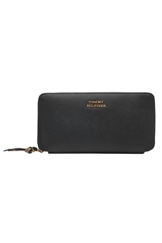 TOMMY HILFIGER LEATHER LRG ZA WALLET ΠΟΡΤΟΦΟΛΙ ΓΥΝΑΙΚΕΙΟ BLACK