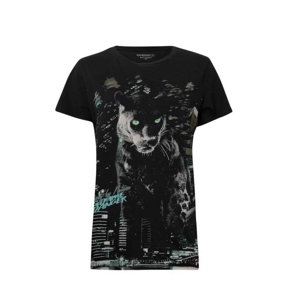 GUESS SKYLINE PANTHER EASY T-SHIRT ΓΥΝΑΙΚΕΙΟ BLACK