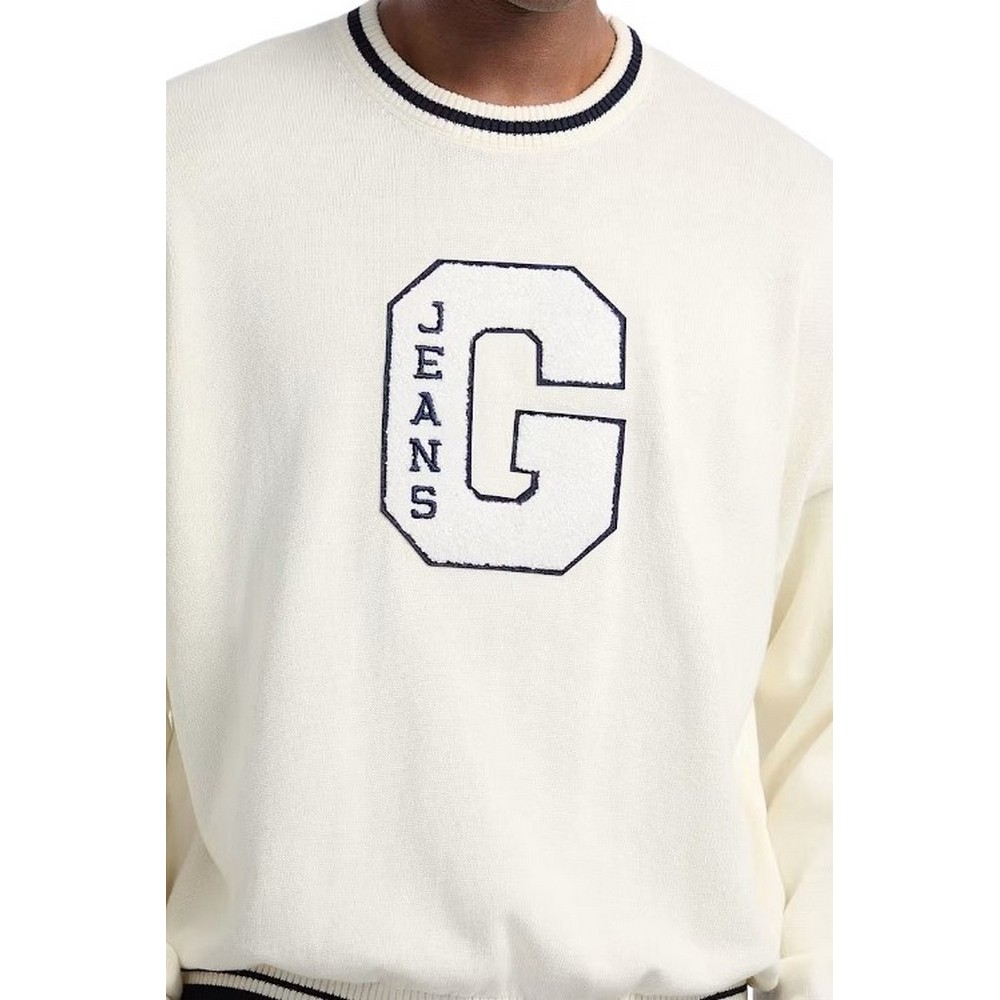 GUESS JEANS LS CN OS G PATCH SWTR  ΜΠΛΟΥΖΑ ΠΛΕΚΤΗ ΑΝΔΡΙΚΗ OFF WHITE