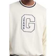 GUESS JEANS LS CN OS G PATCH SWTR  ΜΠΛΟΥΖΑ ΠΛΕΚΤΗ ΑΝΔΡΙΚΗ OFF WHITE