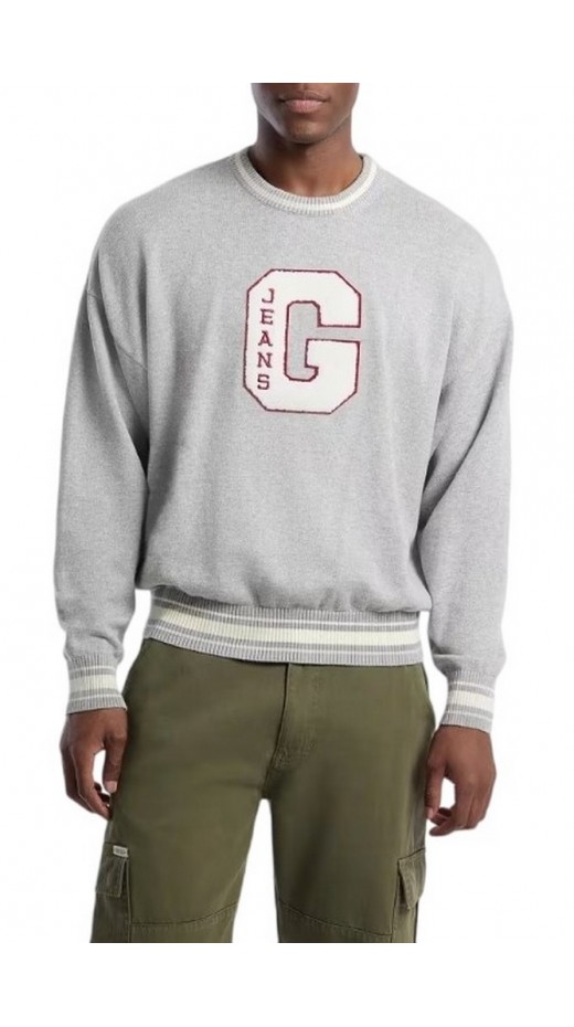 GUESS JEANS LS CN OS G PATCH SWTR  ΜΠΛΟΥΖΑ ΠΛΕΚΤΗ ΑΝΔΡΙΚΗ GREY