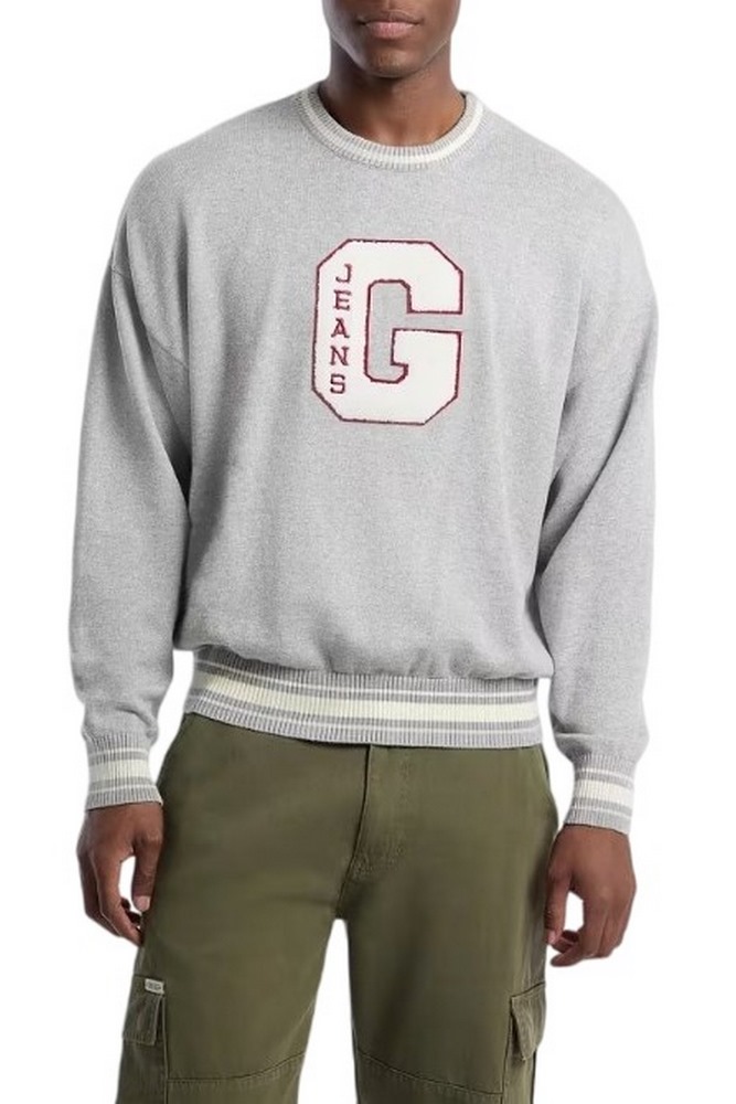 GUESS JEANS LS CN OS G PATCH SWTR  ΜΠΛΟΥΖΑ ΠΛΕΚΤΗ ΑΝΔΡΙΚΗ GREY