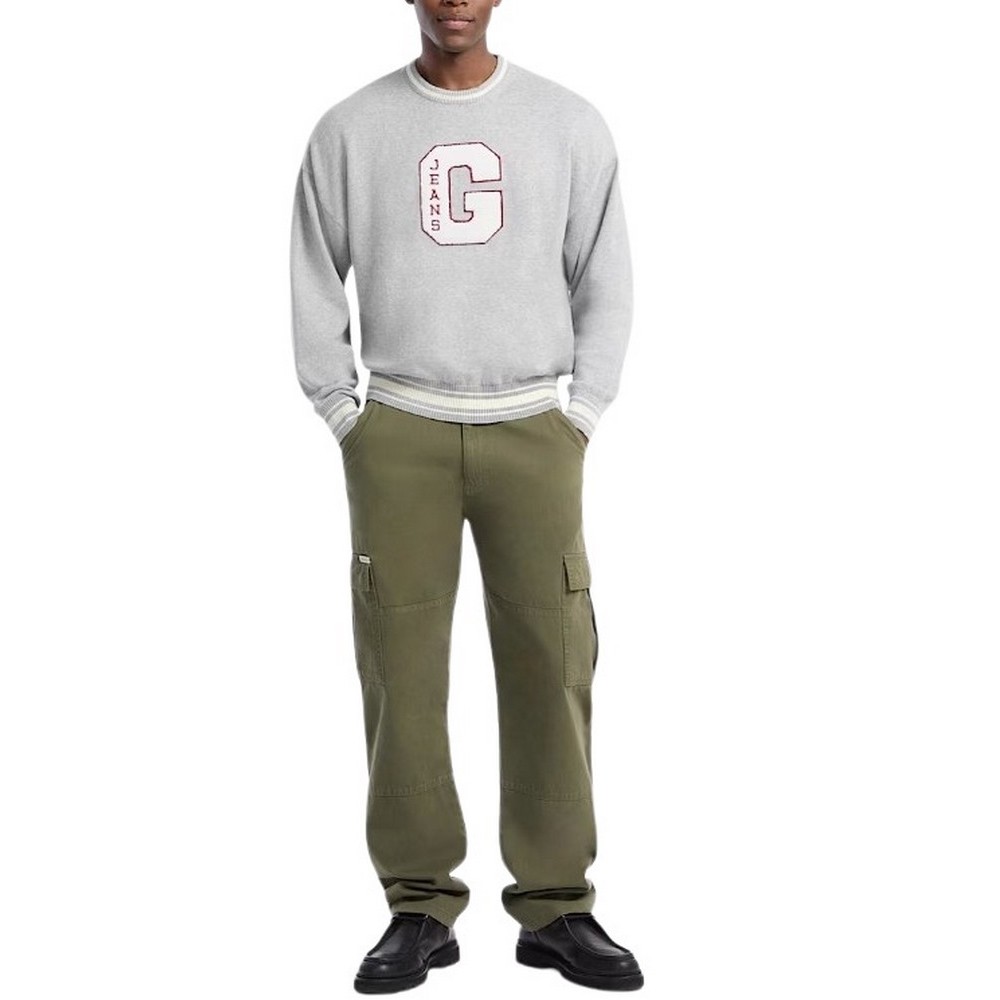 GUESS JEANS LS CN OS G PATCH SWTR  ΜΠΛΟΥΖΑ ΠΛΕΚΤΗ ΑΝΔΡΙΚΗ GREY