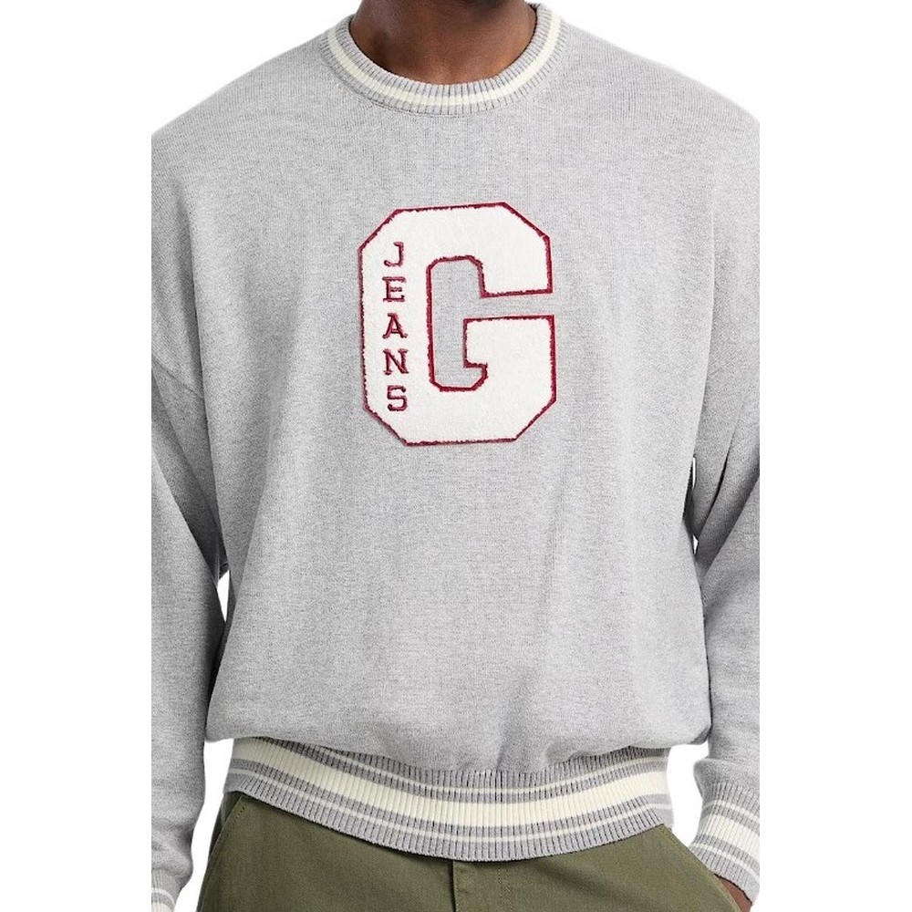 GUESS JEANS LS CN OS G PATCH SWTR  ΜΠΛΟΥΖΑ ΠΛΕΚΤΗ ΑΝΔΡΙΚΗ GREY