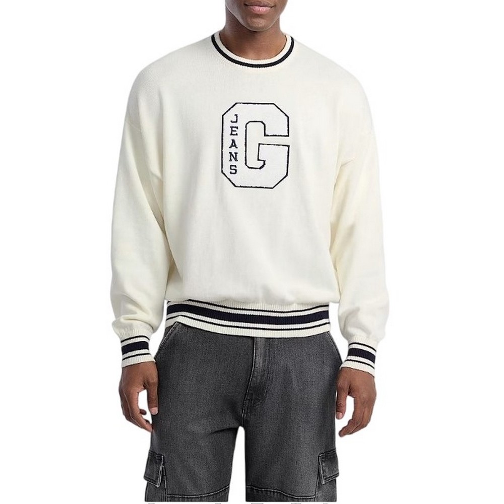 GUESS JEANS LS CN OS G PATCH SWTR  ΜΠΛΟΥΖΑ ΠΛΕΚΤΗ ΑΝΔΡΙΚΗ OFF WHITE