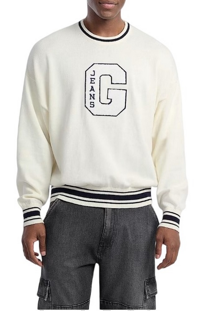 GUESS JEANS LS CN OS G PATCH SWTR  ΜΠΛΟΥΖΑ ΠΛΕΚΤΗ ΑΝΔΡΙΚΗ OFF WHITE