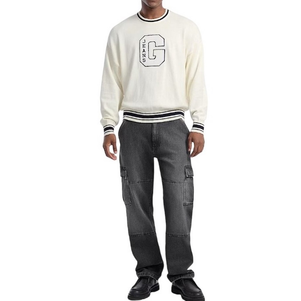 GUESS JEANS LS CN OS G PATCH SWTR  ΜΠΛΟΥΖΑ ΠΛΕΚΤΗ ΑΝΔΡΙΚΗ OFF WHITE