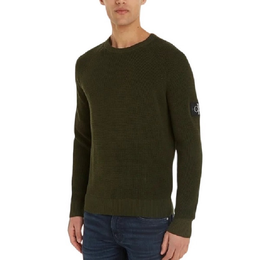 CALVIN KLEIN BADGE EASY SWEATER ΜΠΛΟΥΖΑ ΑΝΔΡΙΚΗ KHAKI