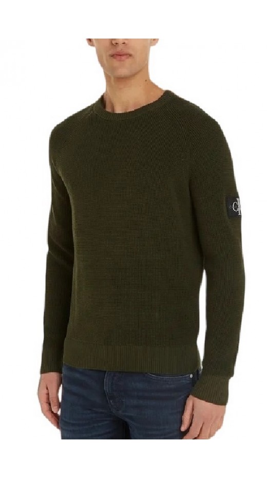 CALVIN KLEIN BADGE EASY SWEATER ΜΠΛΟΥΖΑ ΑΝΔΡΙΚΗ KHAKI