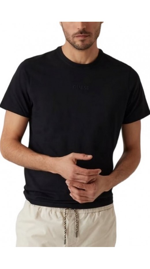 GUESS EMB PIMA CREW T-SHIRT ΜΠΛΟΥΖΑ ΑΝΔΡΙΚΗ BLACK