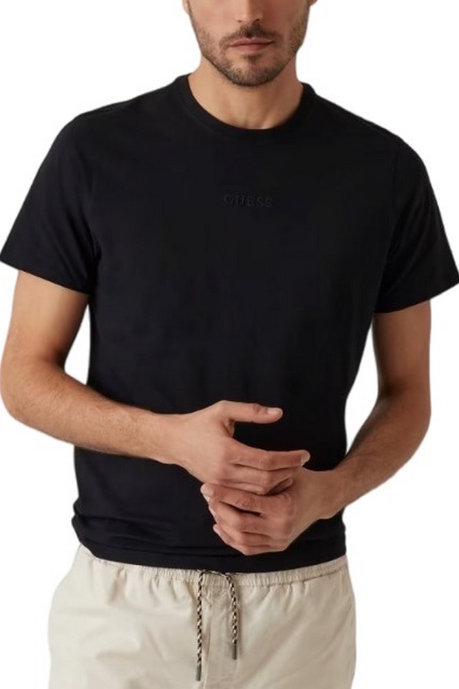 GUESS EMB PIMA CREW T-SHIRT ΜΠΛΟΥΖΑ ΑΝΔΡΙΚΗ BLACK