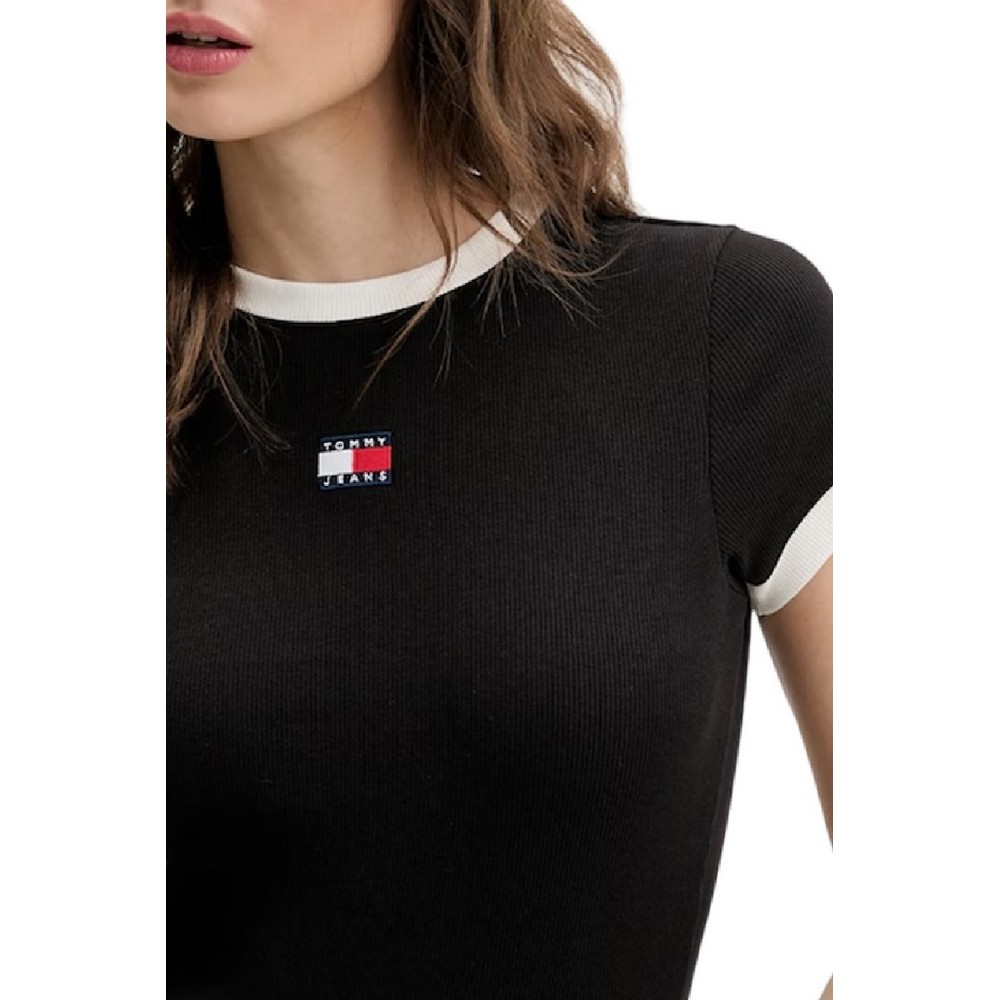 TOMMY JEANS SLIM SH BADGE RIB EXT T-SHIRT ΜΠΛΟΥΖΑ ΓΥΝΑΙΚΕΙΑ BLACK