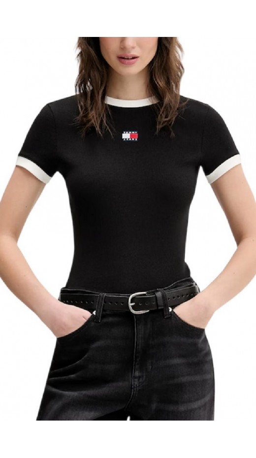 TOMMY JEANS SLIM SH BADGE RIB EXT T-SHIRT ΜΠΛΟΥΖΑ ΓΥΝΑΙΚΕΙΑ BLACK
