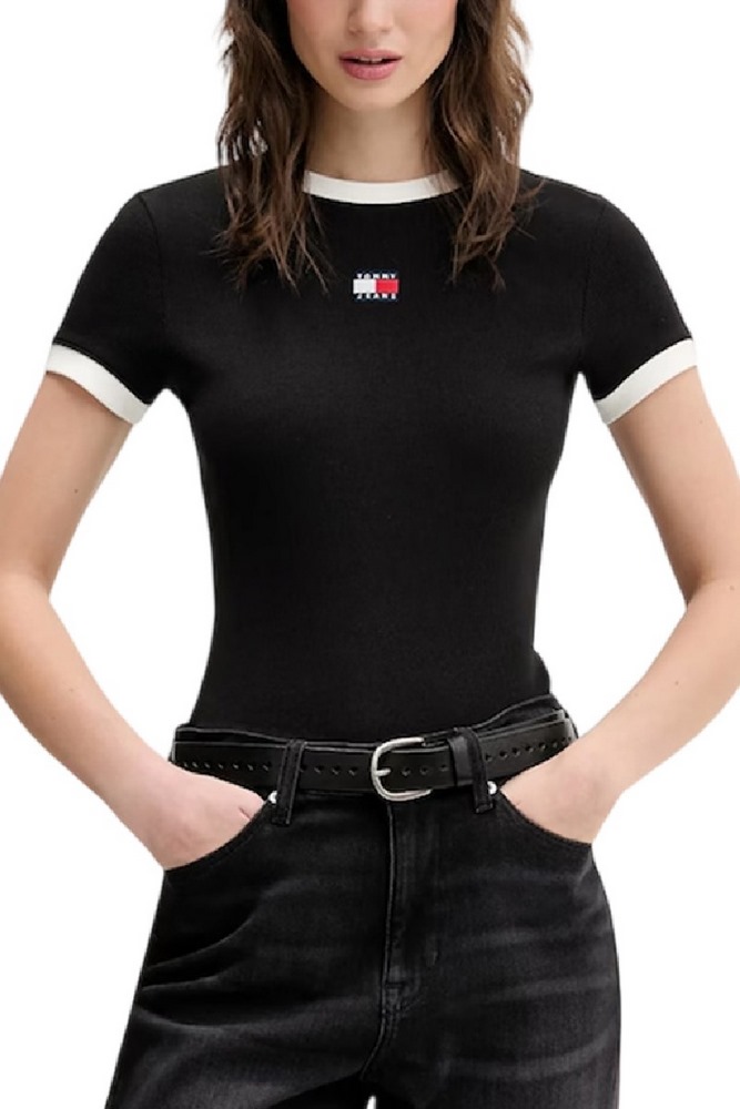 TOMMY JEANS SLIM SH BADGE RIB EXT T-SHIRT ΜΠΛΟΥΖΑ ΓΥΝΑΙΚΕΙΑ BLACK