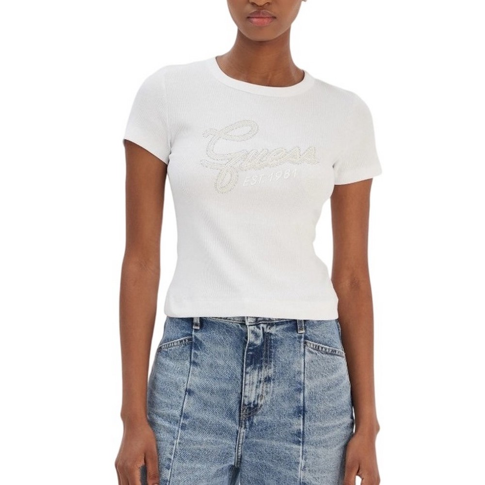 GUESS CN GUESS STUDS SCRIPT ΤΟΠ ΓΥΝΑΙΚΕΙΟ WHITE