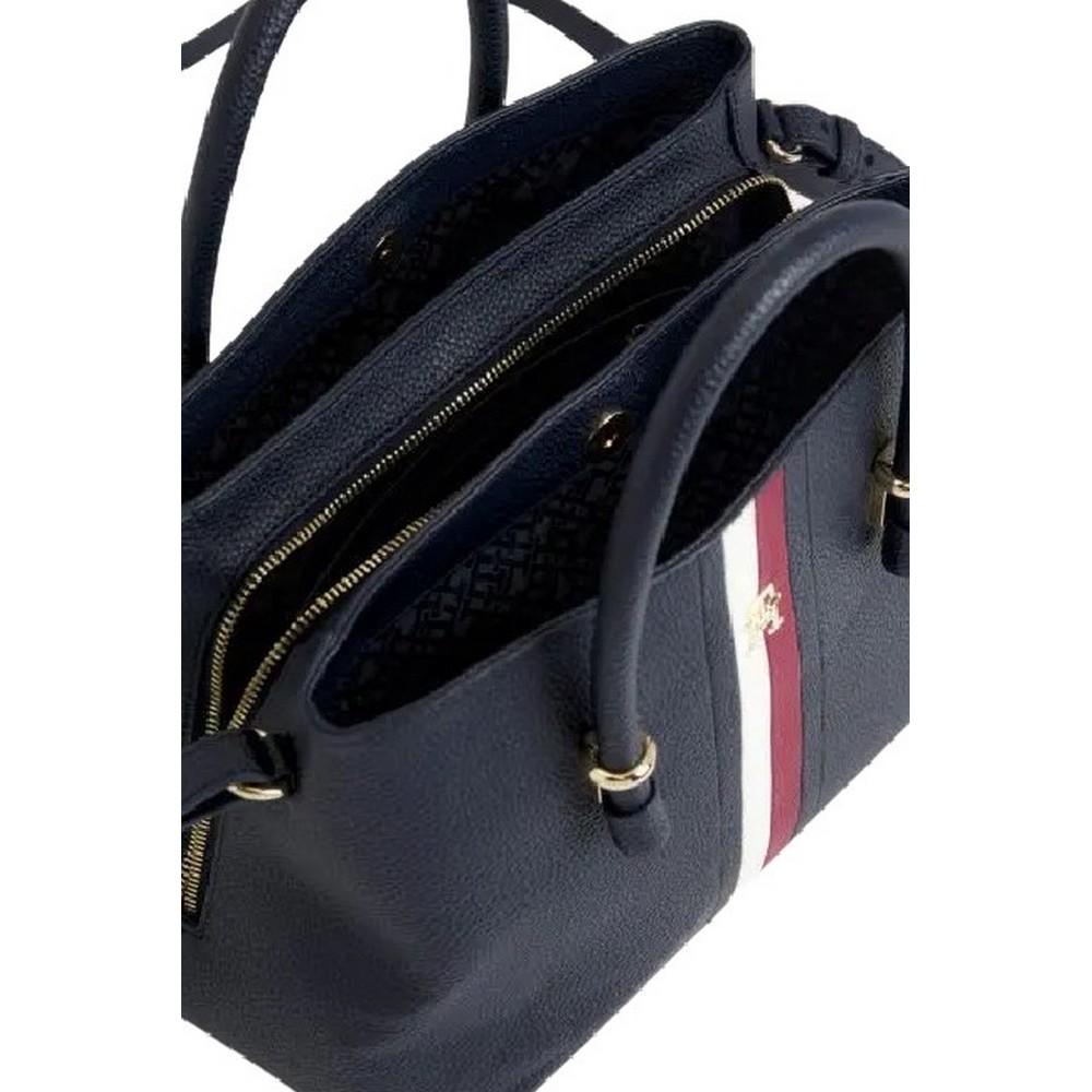 TOMMY HILFIGER TH EMBLEM SATCHEL CORP ΤΣΑΝΤΑ ΓΥΝΑΙΚΕΙΑ NAVY