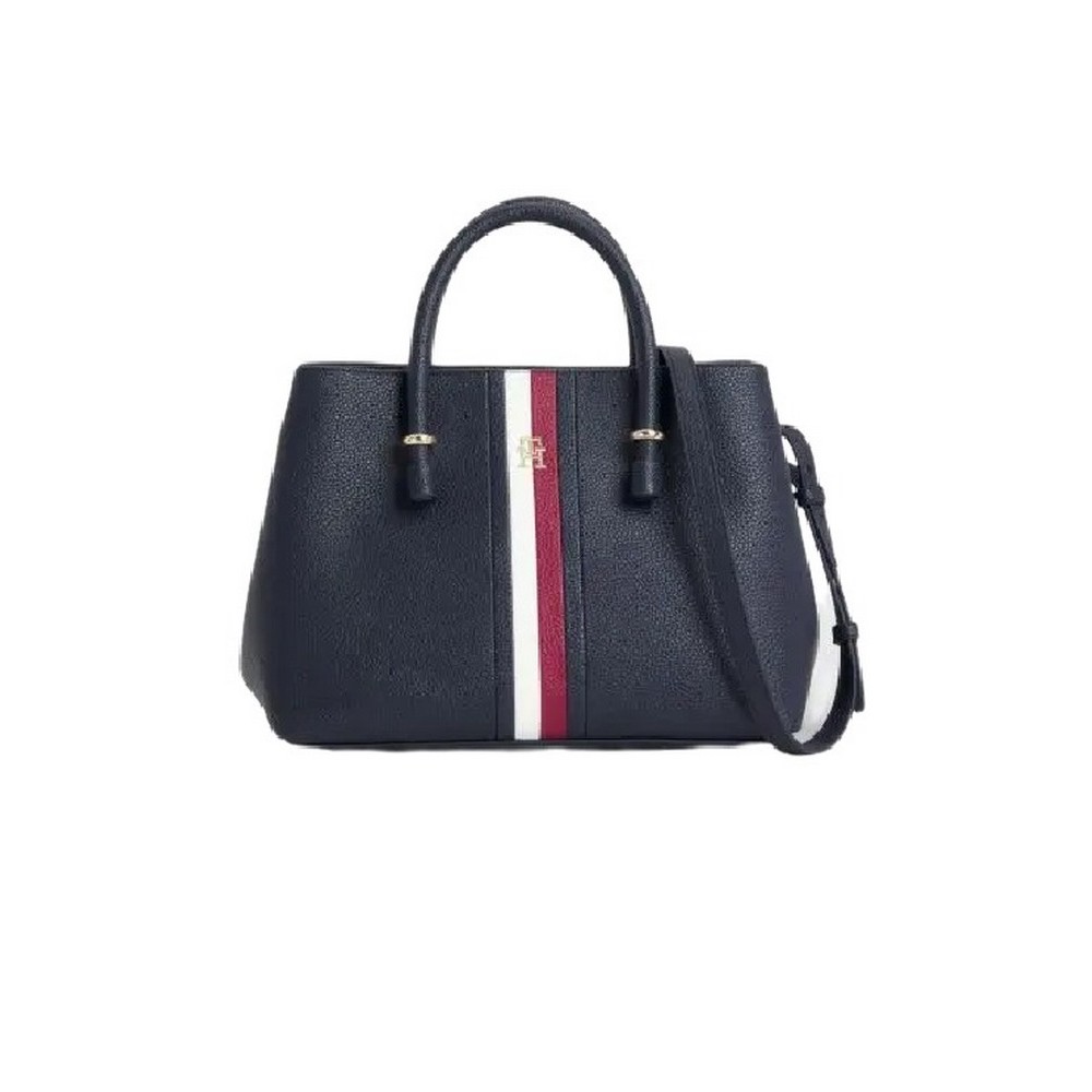 TOMMY HILFIGER TH EMBLEM SATCHEL CORP ΤΣΑΝΤΑ ΓΥΝΑΙΚΕΙΑ NAVY