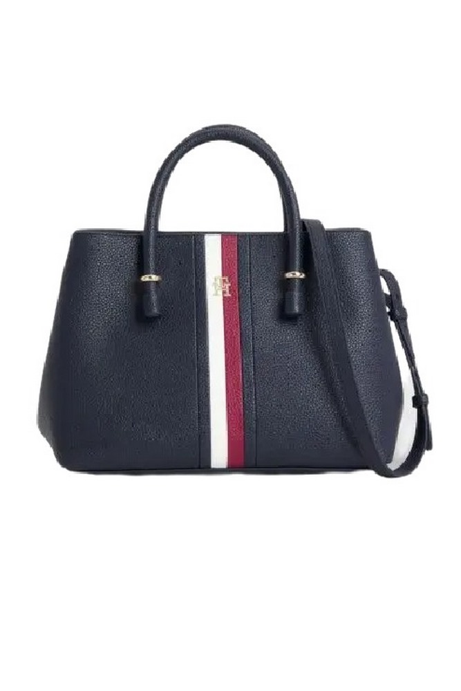 TOMMY HILFIGER TH EMBLEM SATCHEL CORP ΤΣΑΝΤΑ ΓΥΝΑΙΚΕΙΑ NAVY