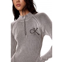 CALVIN KLEIN JEANS BICOLOR RIB ZIP UP DRESS ΦΟΡΕΜΑ ΠΛΕΚΤΟ ΓΥΝΑΙΚΕΙΟ BLACK/WHITE