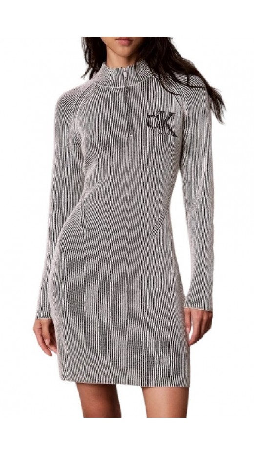 CALVIN KLEIN JEANS BICOLOR RIB ZIP UP DRESS ΦΟΡΕΜΑ ΠΛΕΚΤΟ ΓΥΝΑΙΚΕΙΟ BLACK/WHITE