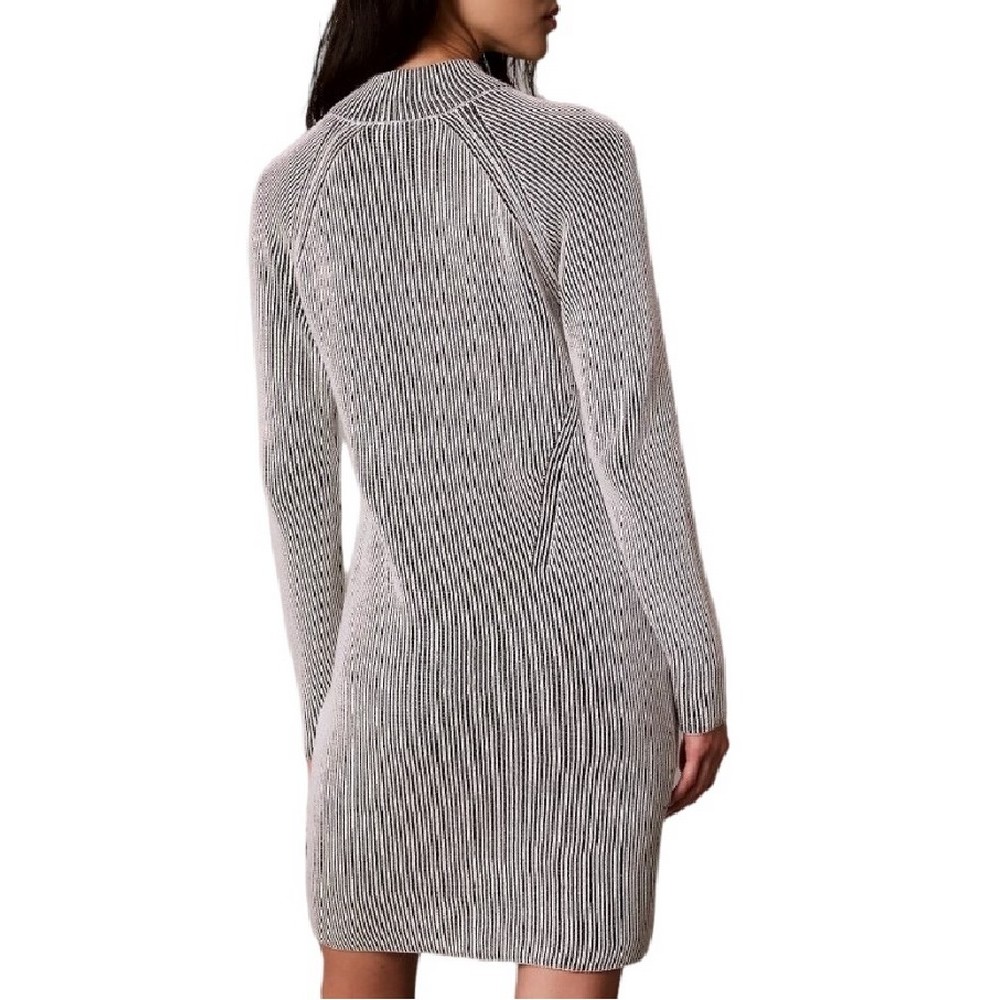 CALVIN KLEIN JEANS BICOLOR RIB ZIP UP DRESS ΦΟΡΕΜΑ ΠΛΕΚΤΟ ΓΥΝΑΙΚΕΙΟ BLACK/WHITE
