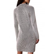 CALVIN KLEIN JEANS BICOLOR RIB ZIP UP DRESS ΦΟΡΕΜΑ ΠΛΕΚΤΟ ΓΥΝΑΙΚΕΙΟ BLACK/WHITE